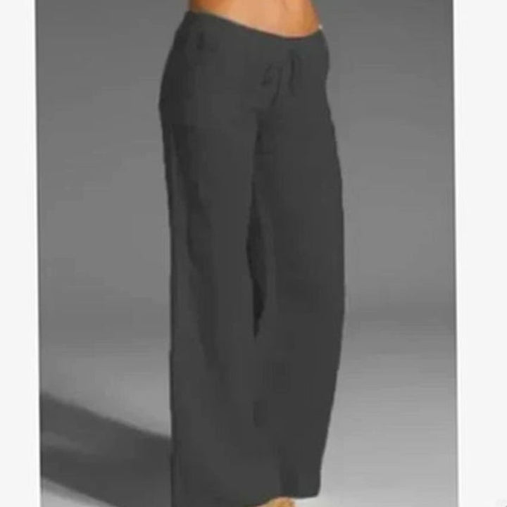 Women's Wide-Leg Linen Drawstring Palazzo Pants - Gray