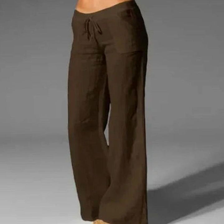 Women's Wide-Leg Linen Drawstring Palazzo Pants - Brown