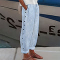Amelia | Women's Wide Leg Striped Pants Side Button Casual Cropped
