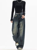 Evelyn | Women's Y2K Vintage Baggy Wide-Leg Jeans, Dark Gray