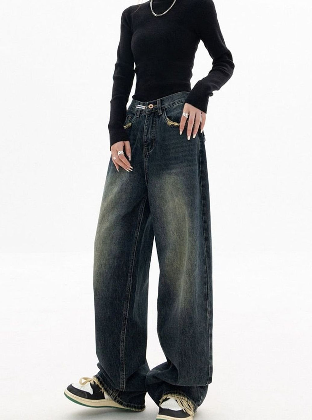 Women's Y2K Vintage Baggy Wide-Leg Jeans, Dark Gray