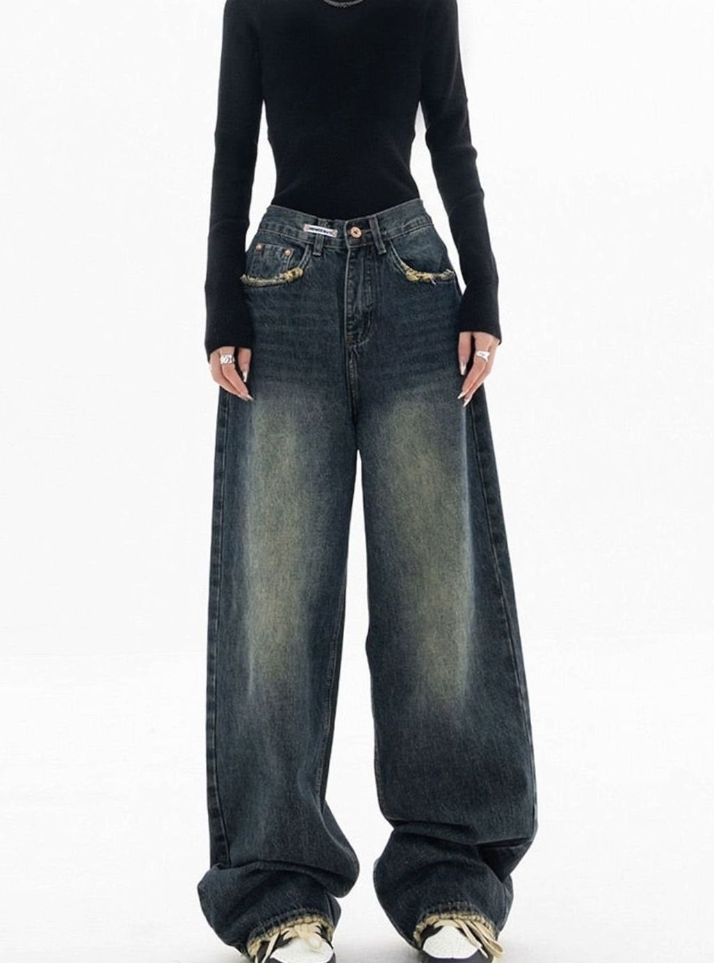 Women's Y2K Vintage Baggy Wide-Leg Jeans, Dark Gray