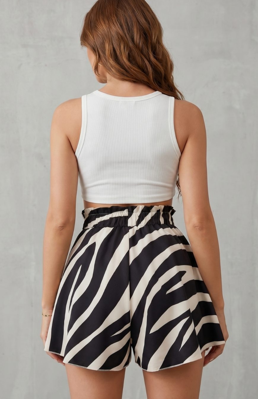 Women's Zebra Print High-Waist Drawstring Flowy Skorts